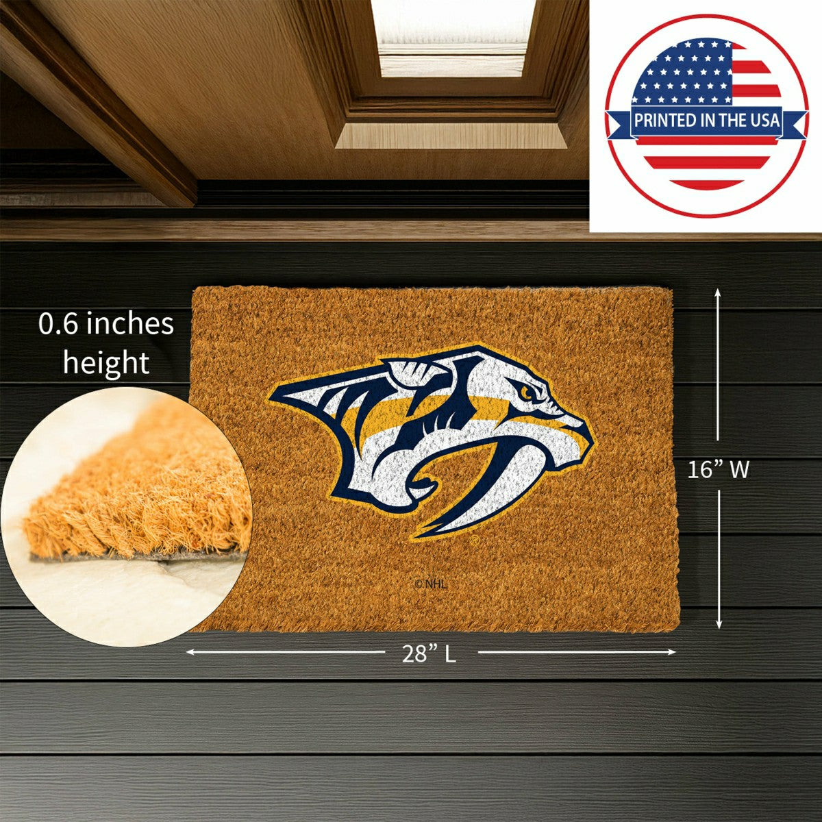 Coir Mat, 16"x28", Nashville Predators