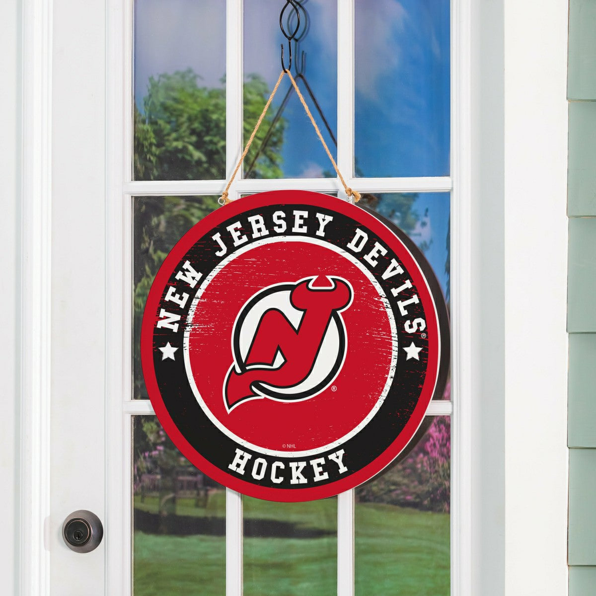 New Jersey Devils Round Door Décor with Hanging Rope, 18x18