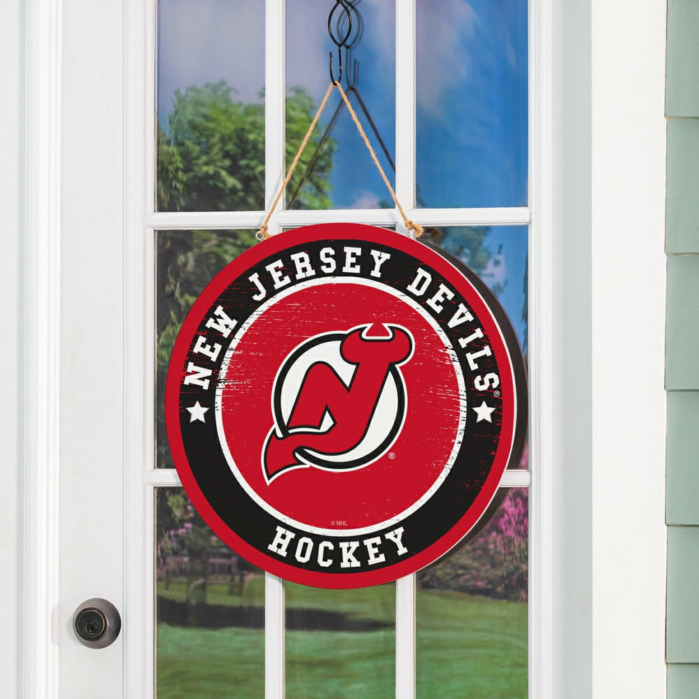 New Jersey Devils Round Door Décor with Hanging Rope, 18x18