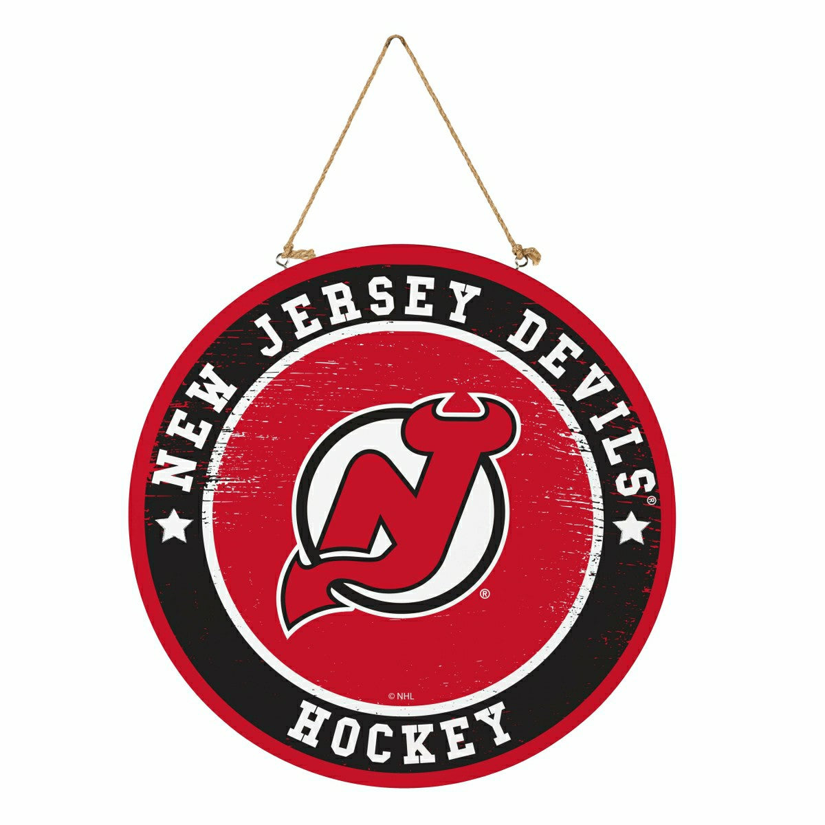 New Jersey Devils Round Door Décor with Hanging Rope, 18x18