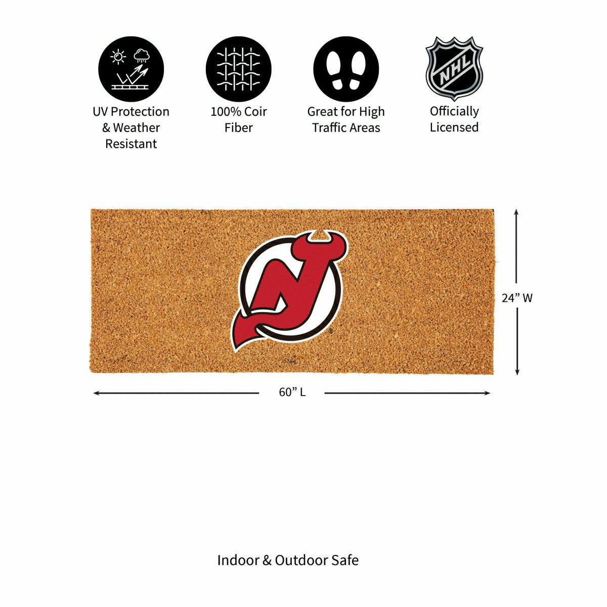 New Jersey Devils Extra Large Full Color Coir Mat, 60"x24"