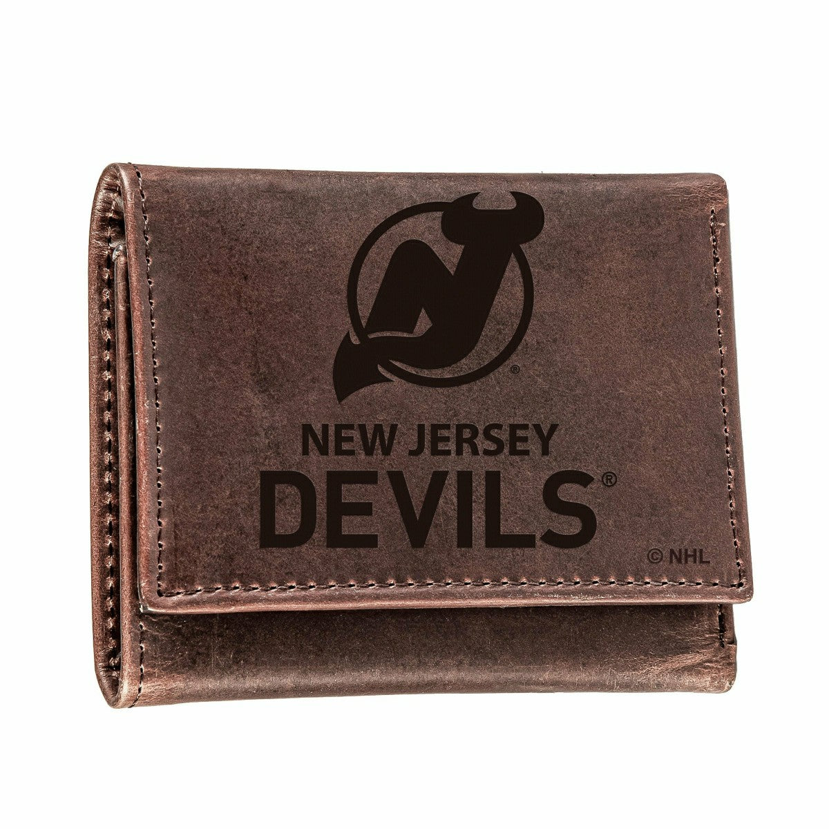 New Jersey Devils, Tri-Fold Wallet, Brown, CH, 100% Genuine Leather