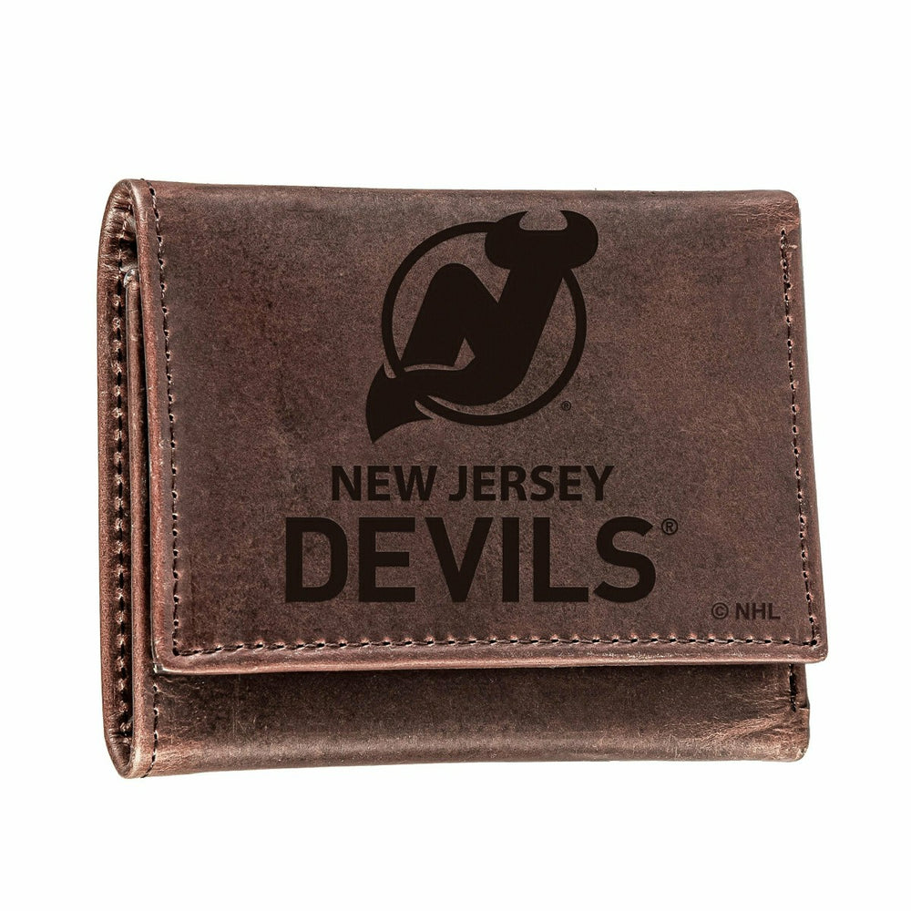 New Jersey Devils, Tri-Fold Wallet, Brown, CH, 100% Genuine Leather