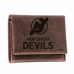 New Jersey Devils, Tri-Fold Wallet, Brown, CH, 100% Genuine Leather