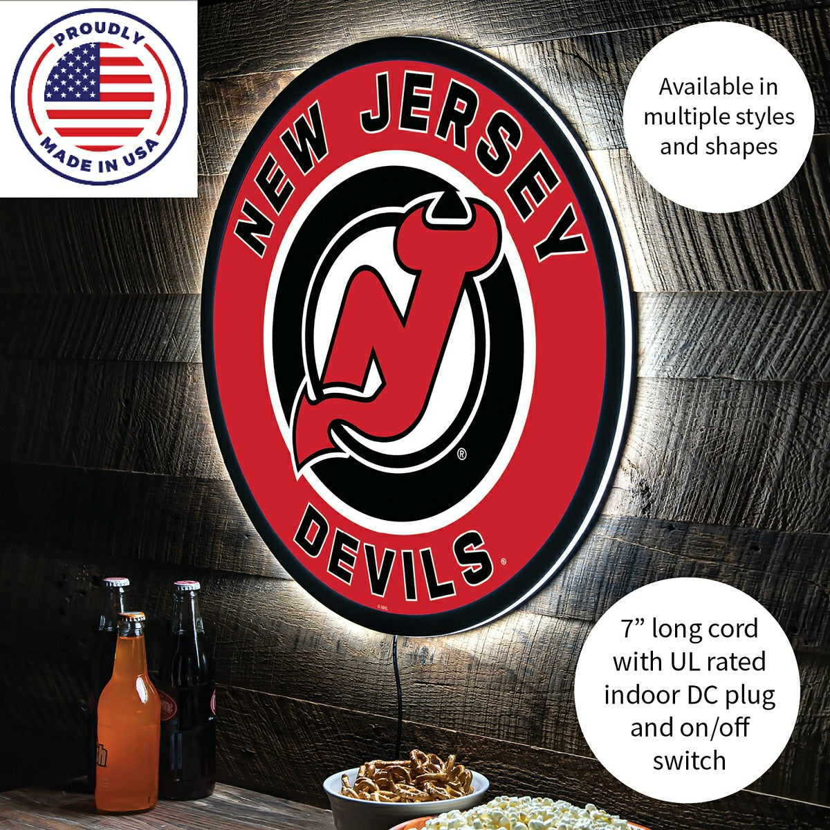 LED Wall Decor, Round, New Jersey Devils
