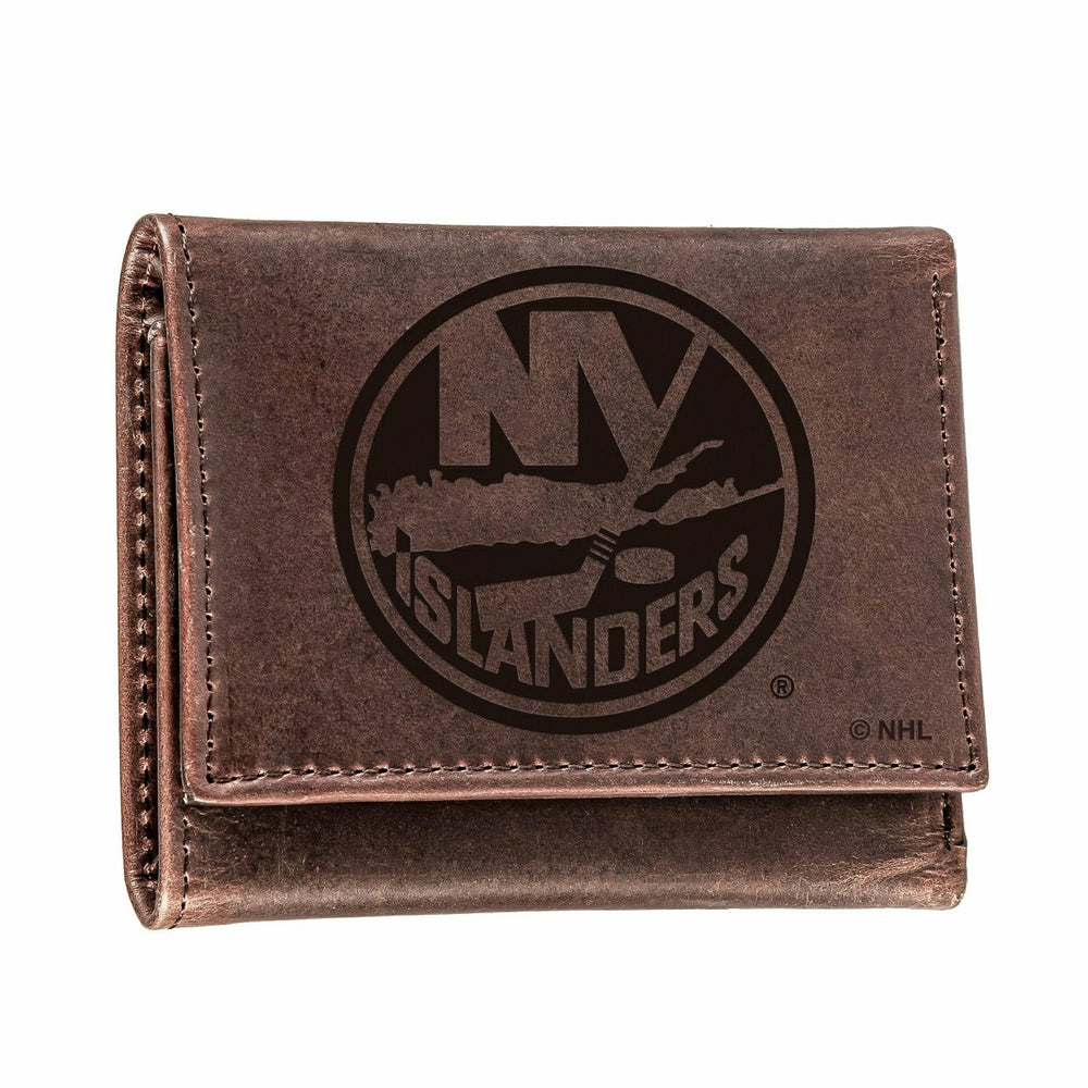 New York Islanders, Tri-Fold Wallet, Brown, CH, 100% Genuine Leather