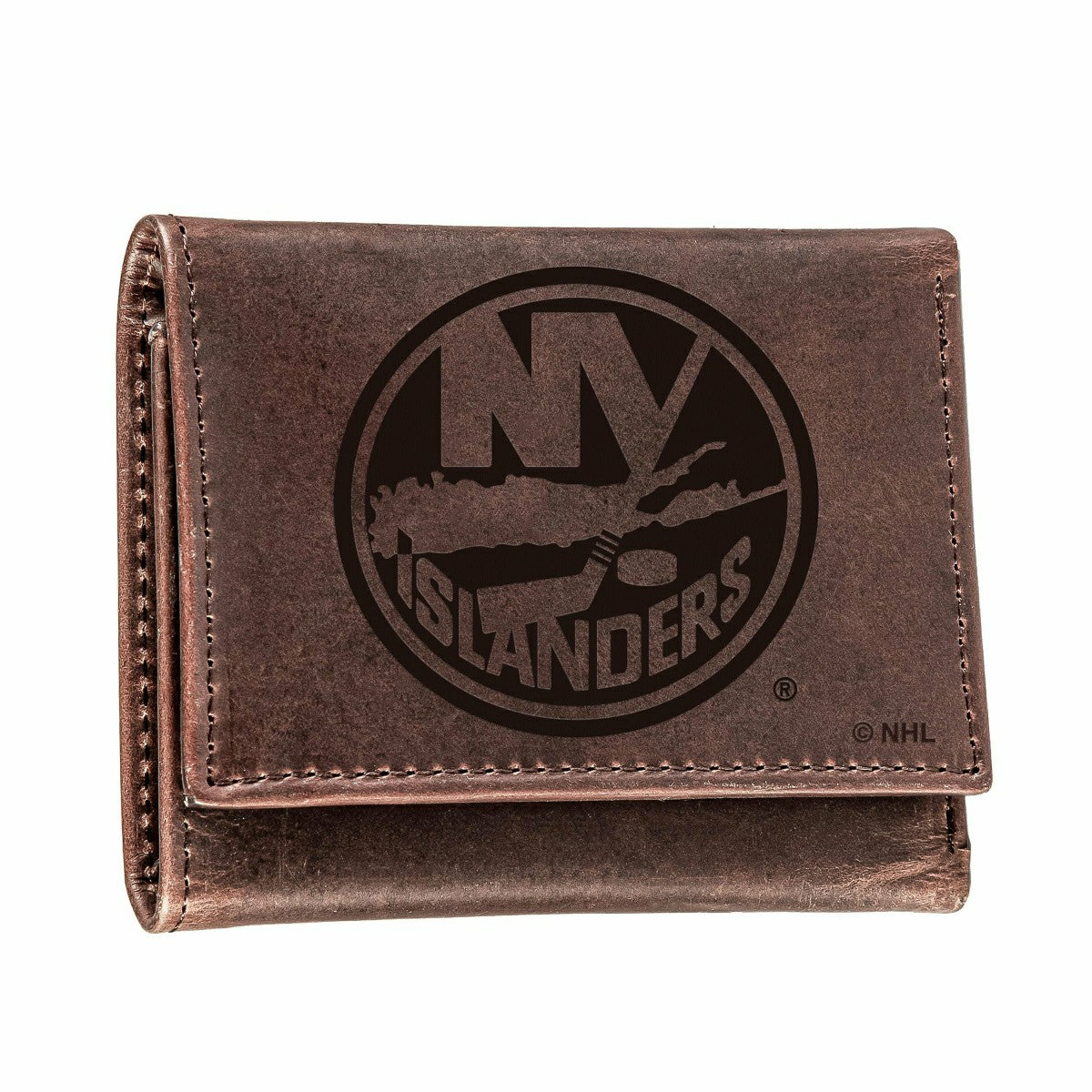 New York Islanders, Tri-Fold Wallet, Brown, CH, 100% Genuine Leather