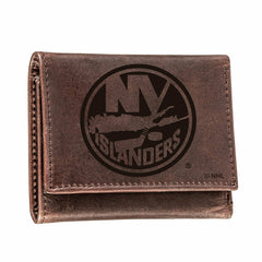 New York Islanders, Tri-Fold Wallet, Brown, CH, 100% Genuine Leather