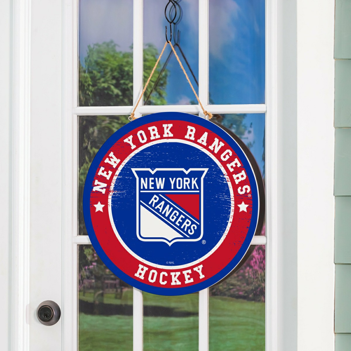 New York Rangers Round Door Décor with Hanging Rope, 18x18