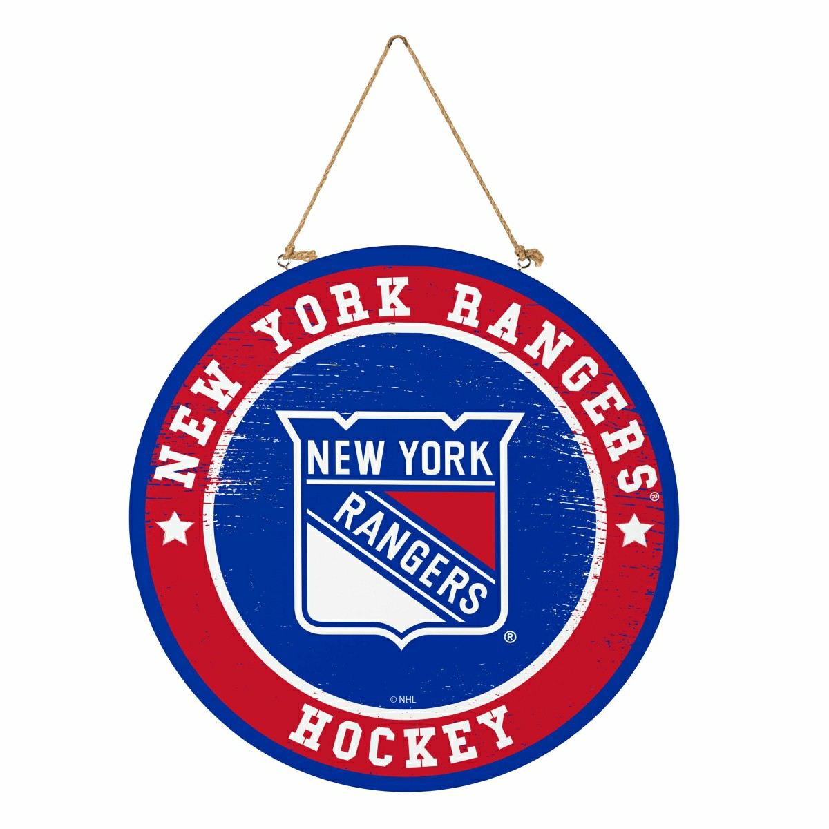 New York Rangers Round Door Décor with Hanging Rope, 18x18