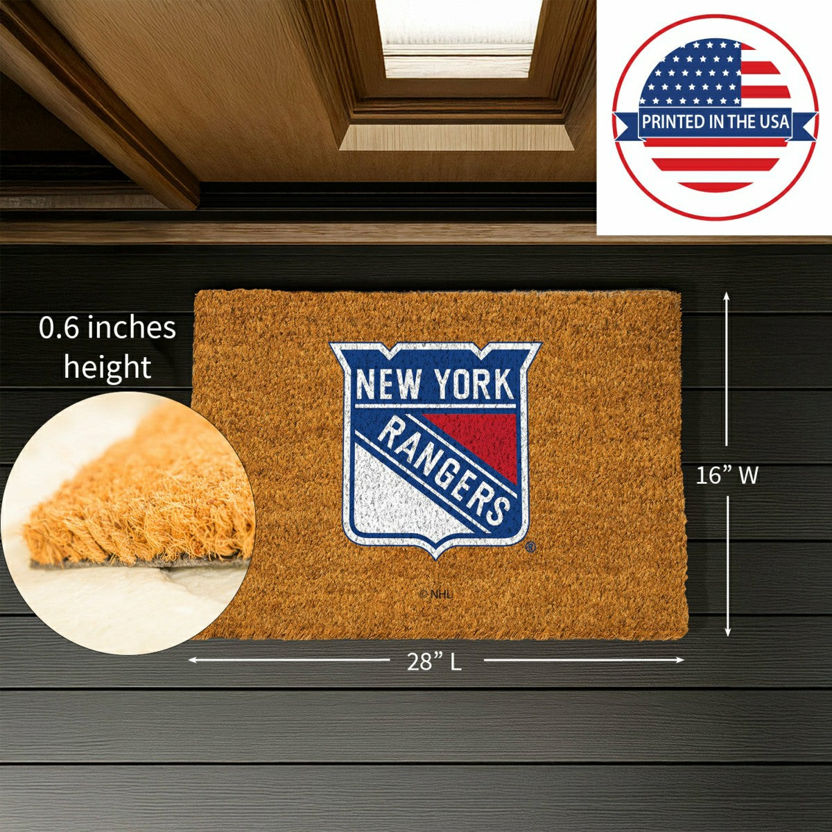 Coir Mat, 16"x28", New York Rangers