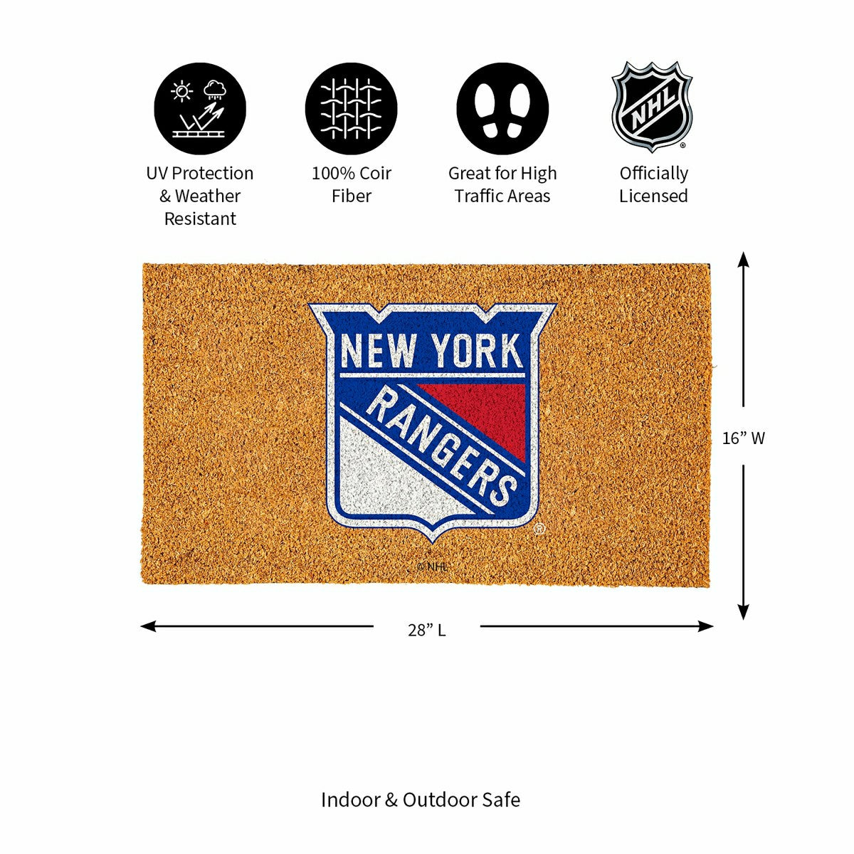 Coir Mat, 16"x28", New York Rangers
