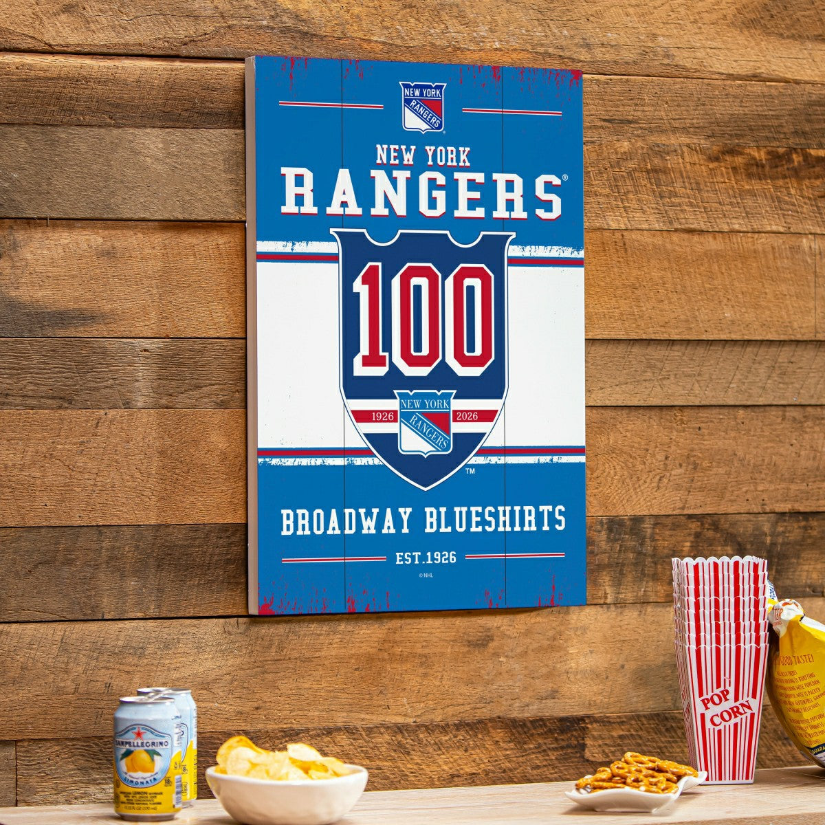 New York Rangers,100 Anniversary Wood Wall Sign, 16x24