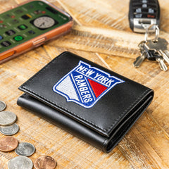 New York Rangers Black Tri-Fold Embroidered Wallet w/ RFID Blocking