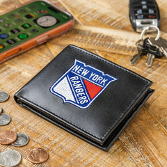 New York Rangers Black Bi-Fold Embroidered Wallet w/ RFID Blocking