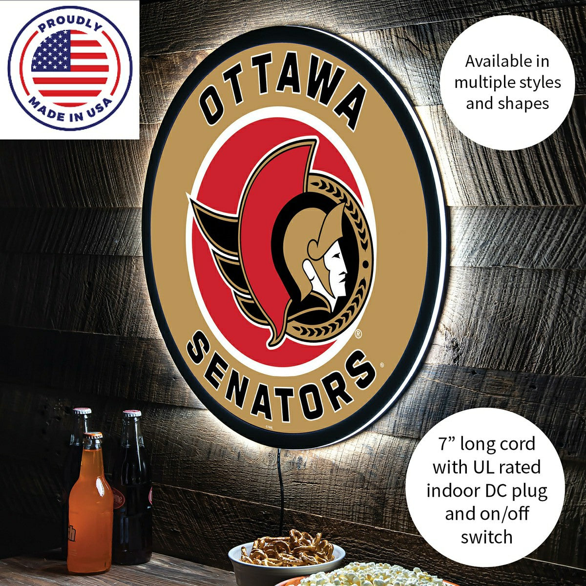 LED Wall Decor, Round, Ottawa Senators