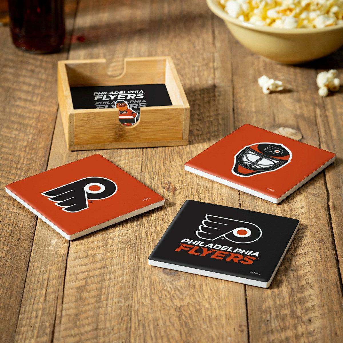 Philadelphia Flyers Ceramic Coasters Set, 4pcs with Wood Caddy