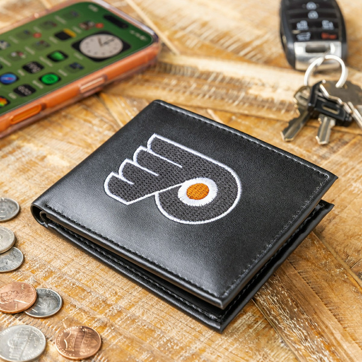 Philadelphia Flyers Black Bi-Fold Embroidered Wallet