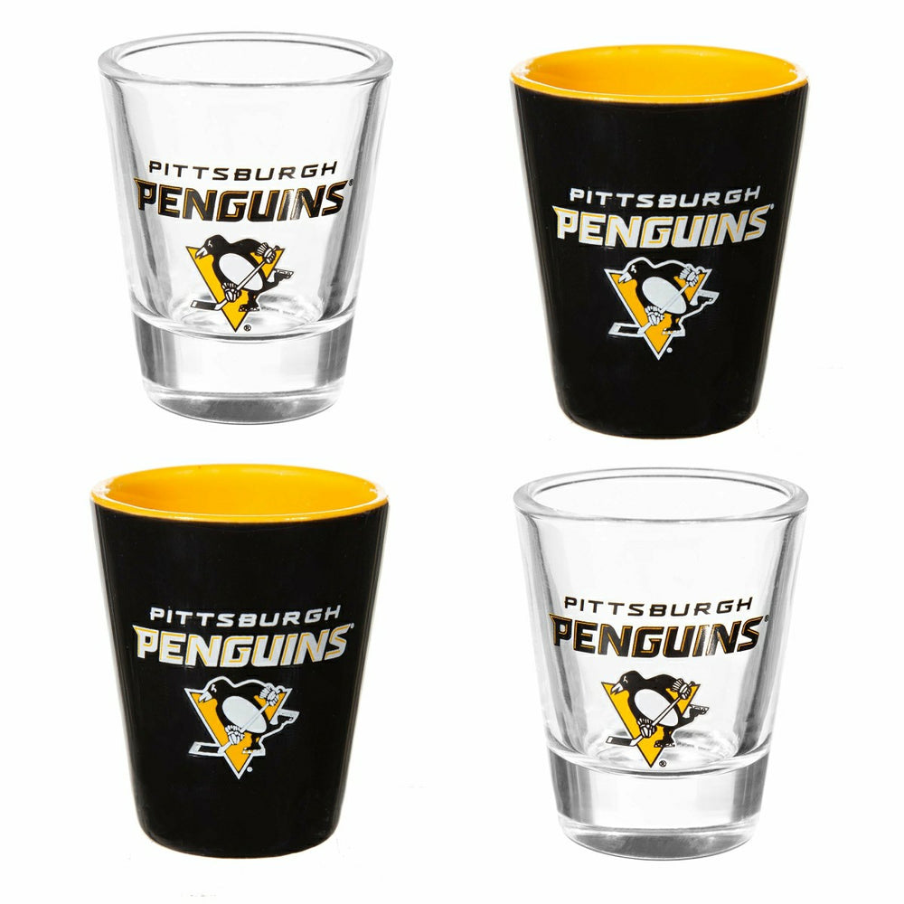 Pittsburgh Penguins 4-Piece Ceramic and Glass 2oz. Shot Glass Set