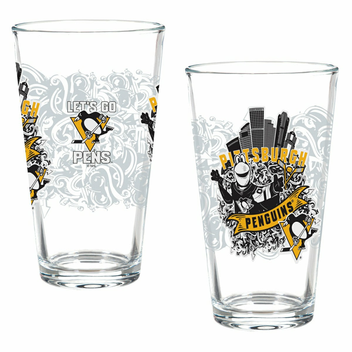 Pittsburgh Penguins 16oz Glass pint, Set of 2