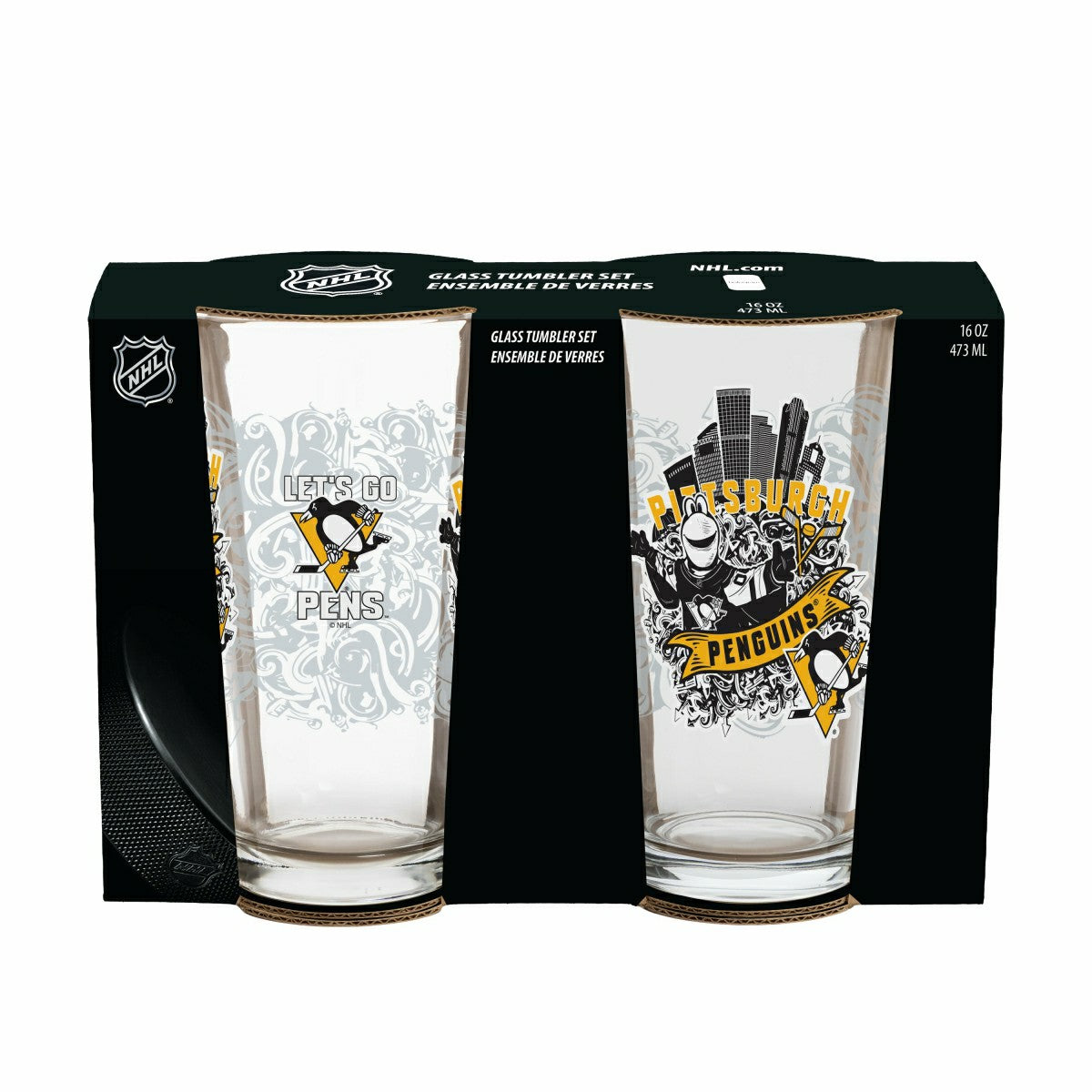 Pittsburgh Penguins 16oz Glass pint, Set of 2