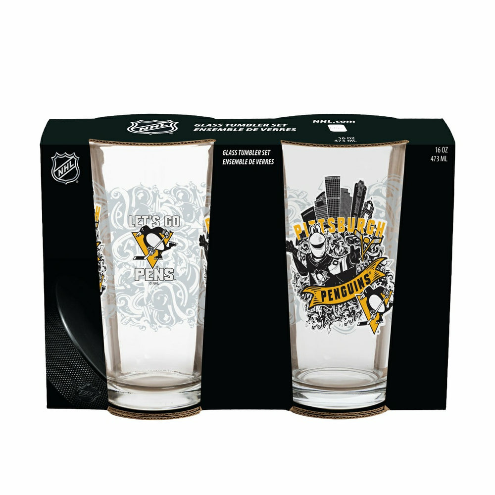 Pittsburgh Penguins 16oz Glass pint, Set of 2