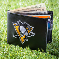 Pittsburgh Penguins Black Bi-Fold Embroidered Wallet w/ RFID Blocking