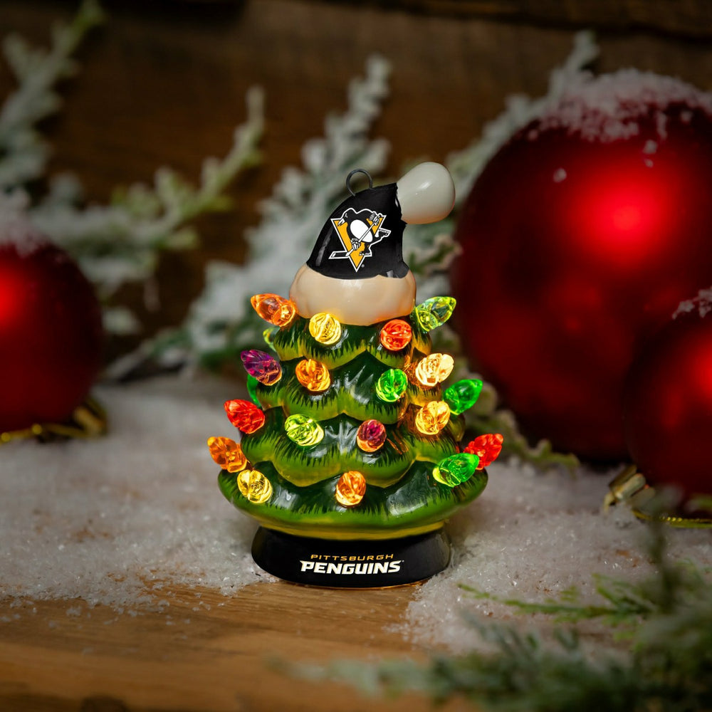 4" Mini LED Tabletop Christmas Tree, Set of 2, Pittsburgh Penguins