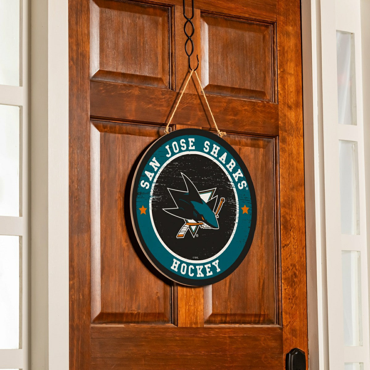 San Jose Sharks Round Door Décor with Hanging Rope, 18x18