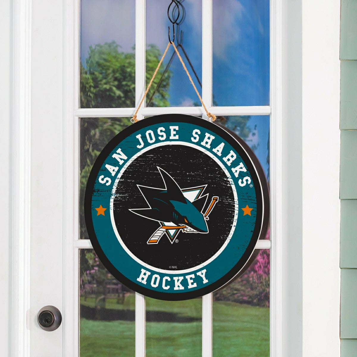 San Jose Sharks Round Door Décor with Hanging Rope, 18x18