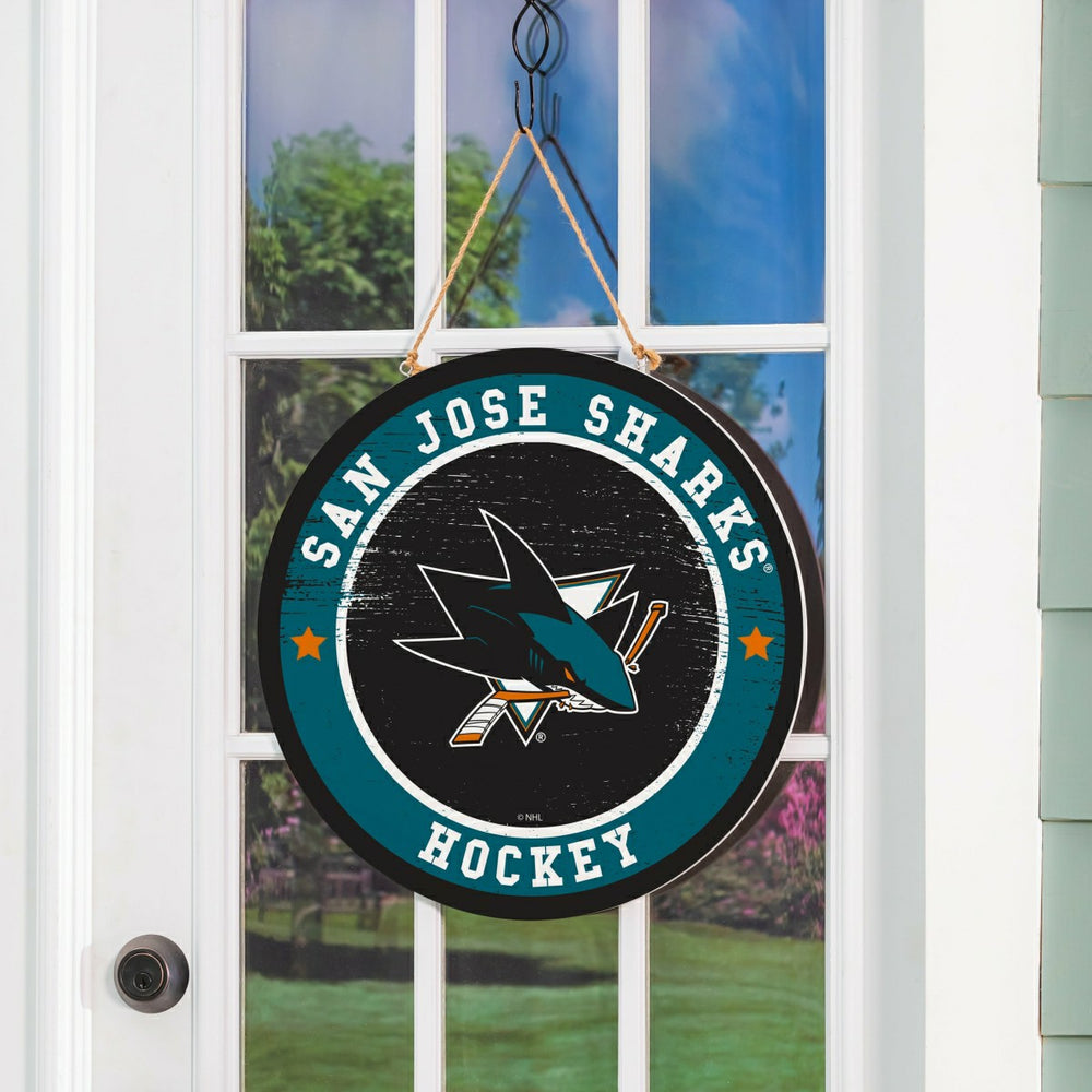 San Jose Sharks Round Door Décor with Hanging Rope, 18x18