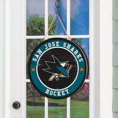 San Jose Sharks Round Door Décor with Hanging Rope, 18x18