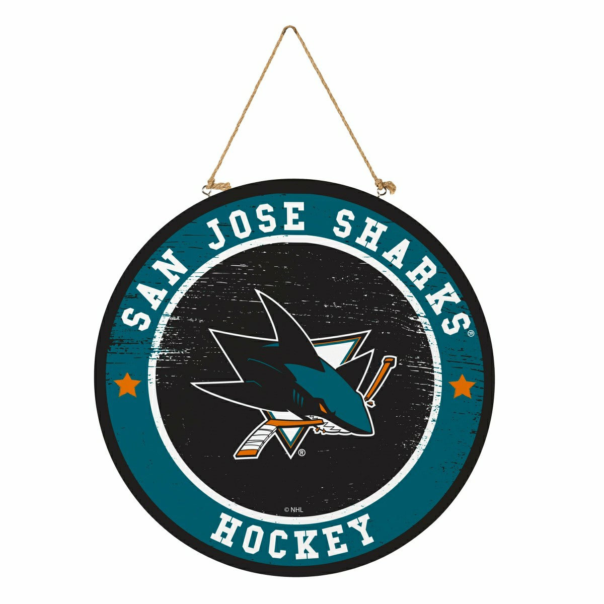 San Jose Sharks Round Door Décor with Hanging Rope, 18x18