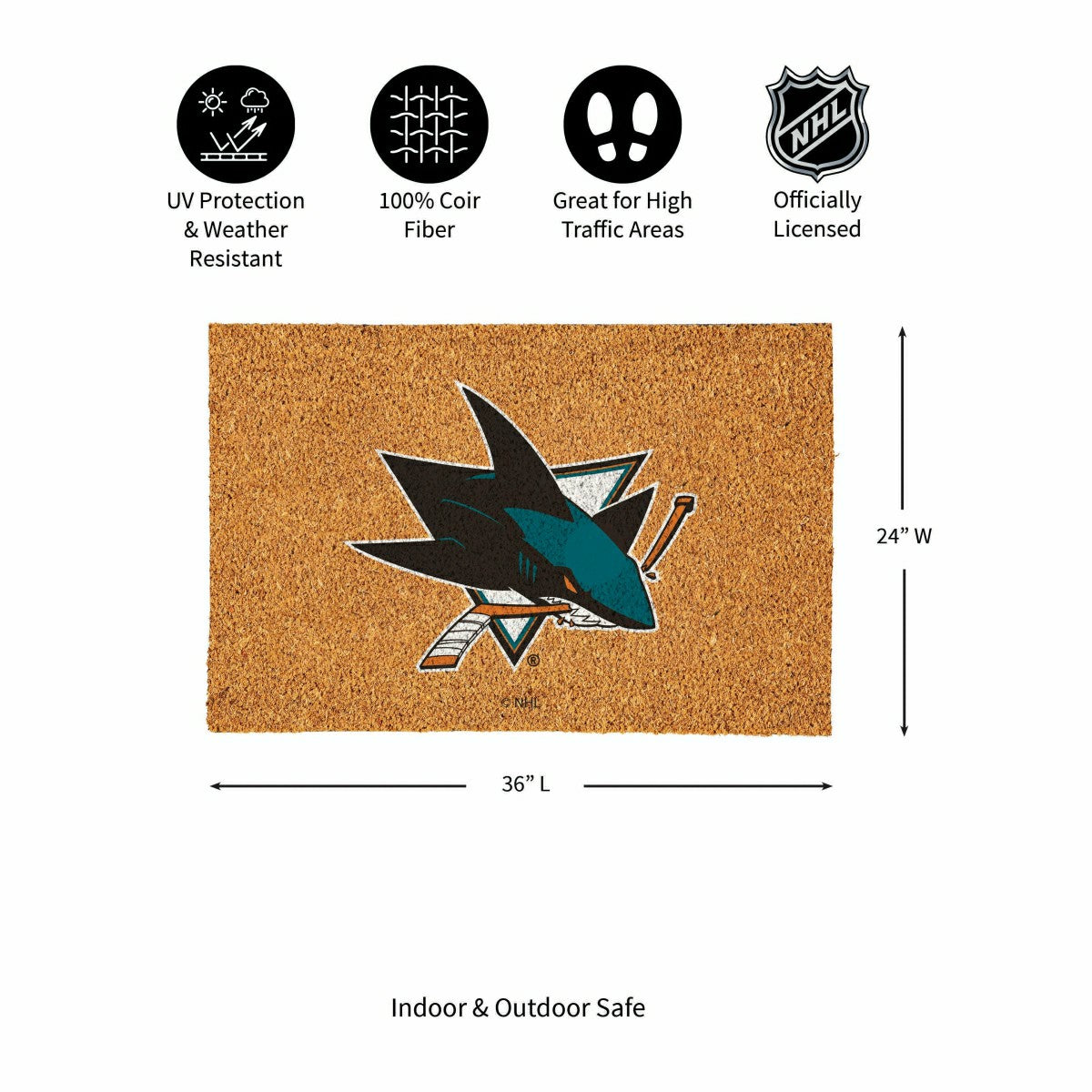 San Jose Sharks Large Full Color Coir Mat, 36"x24"