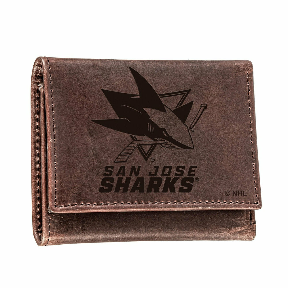 San Jose Sharks, Tri-Fold Wallet, Brown, CH, 100% Genuine Leather