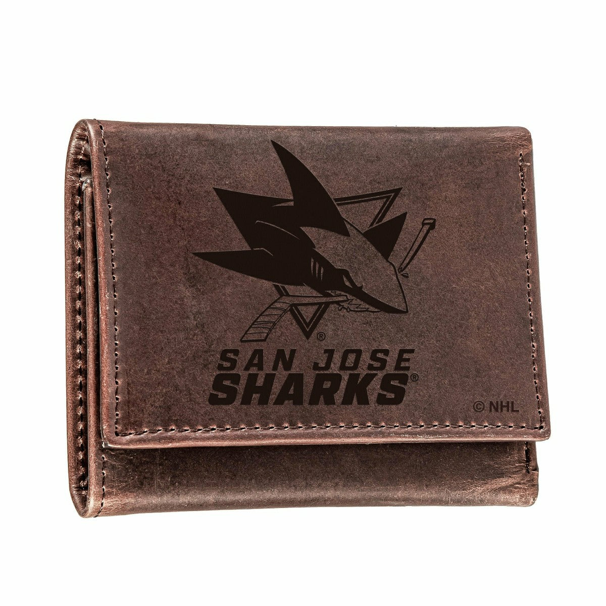 San Jose Sharks, Tri-Fold Wallet, Brown, CH, 100% Genuine Leather