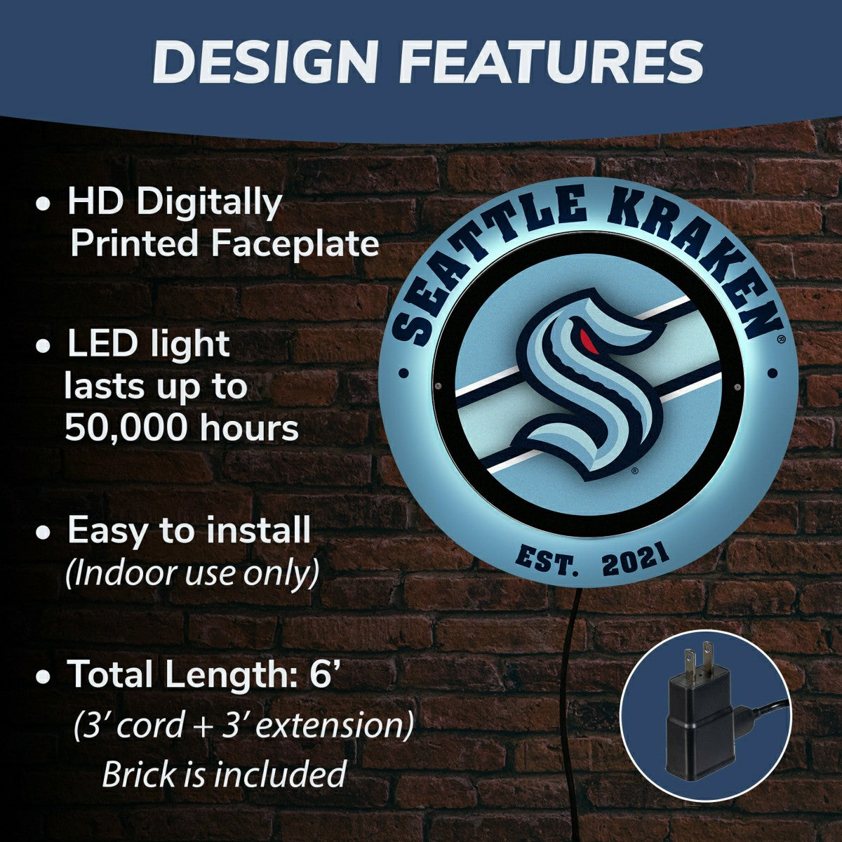 Seattle Kraken, Metal Lite, Round