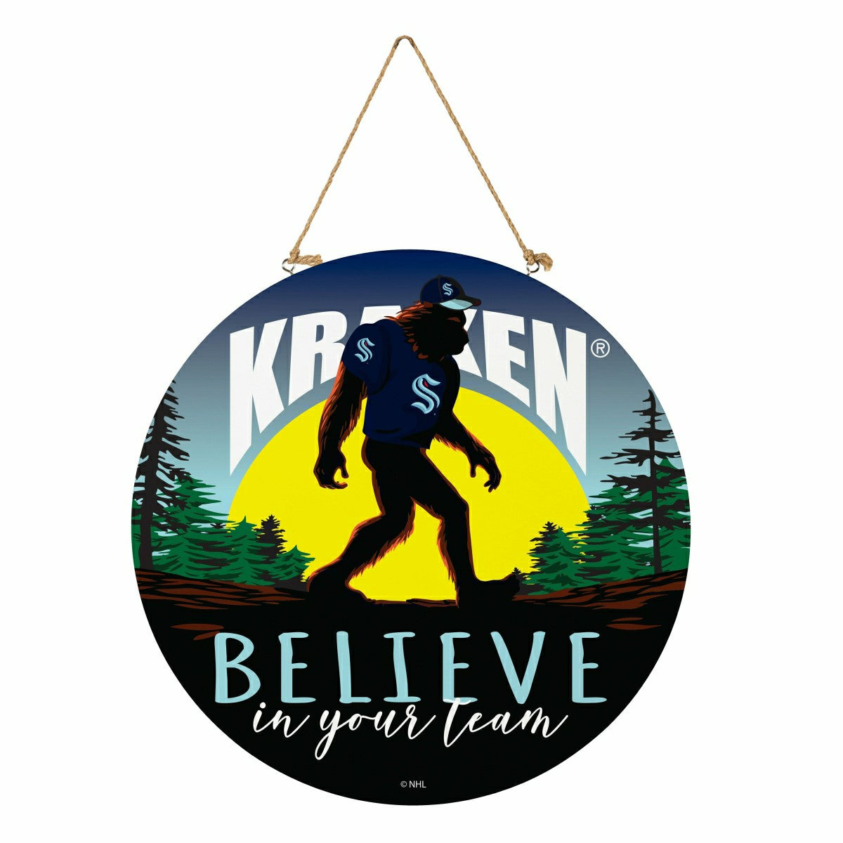 Seattle Kraken Bigfoot Round Door Décor with Hanging Rope, 18x18