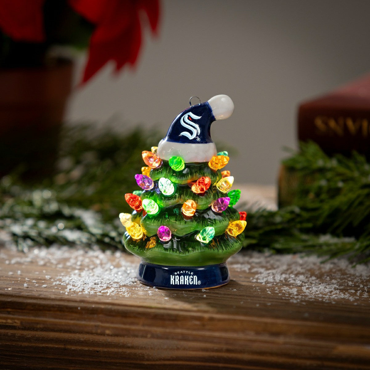 4" Mini LED Tabletop Christmas Tree, Set of 2, Seattle Kraken