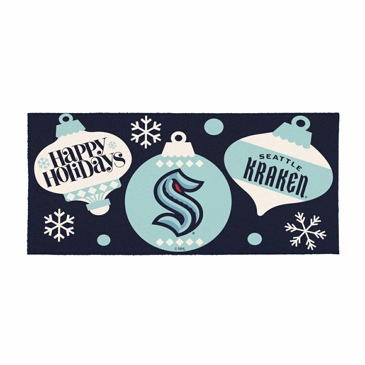 Seattle Kraken Holiday Flocked Coir Sassafras Switch Mat, 22"x10"