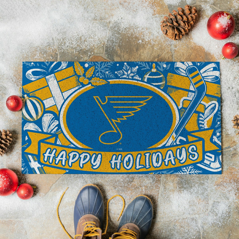 St Louis Blues Holiday PVC Mat, 28"x16"