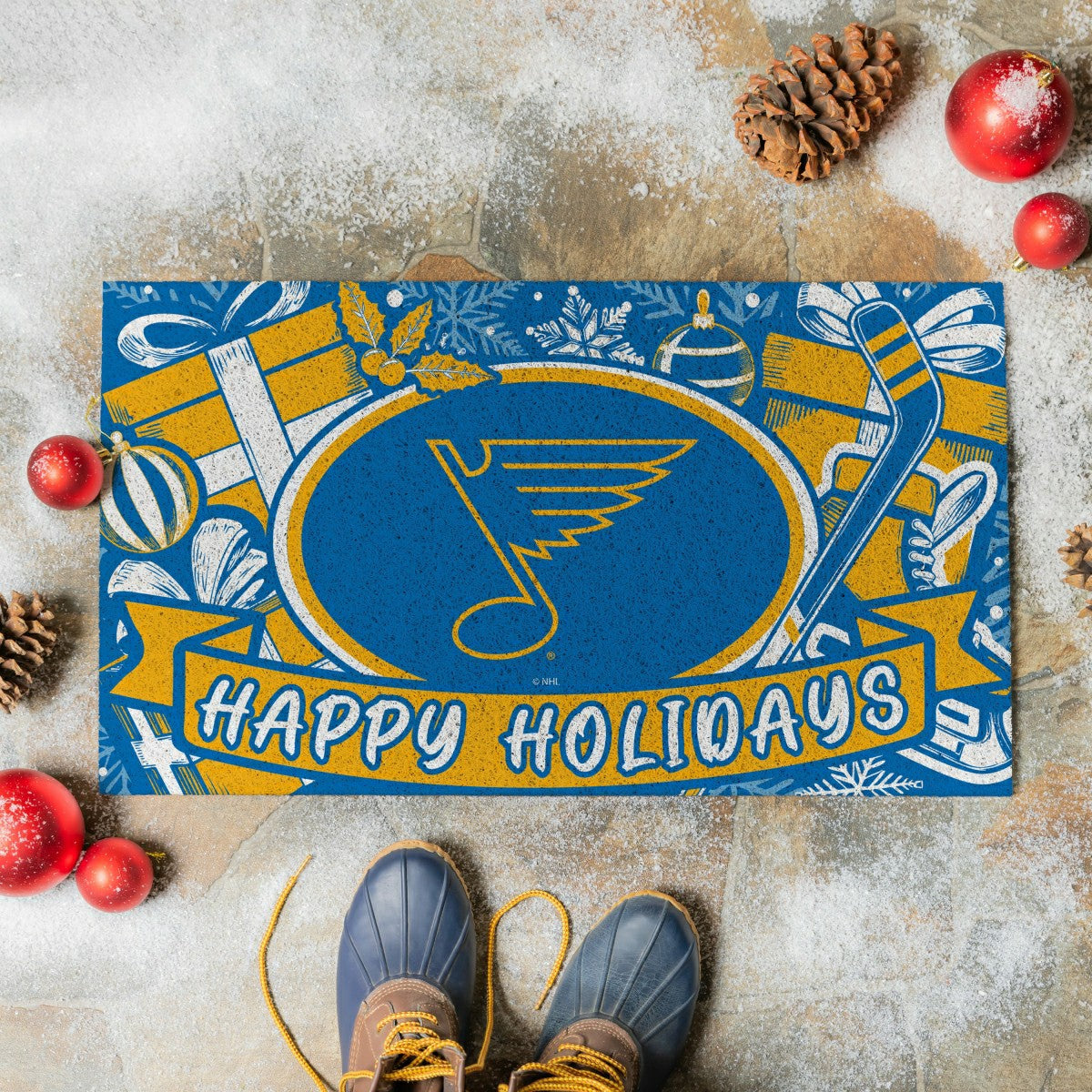 St Louis Blues Holiday PVC Mat, 28"x16"