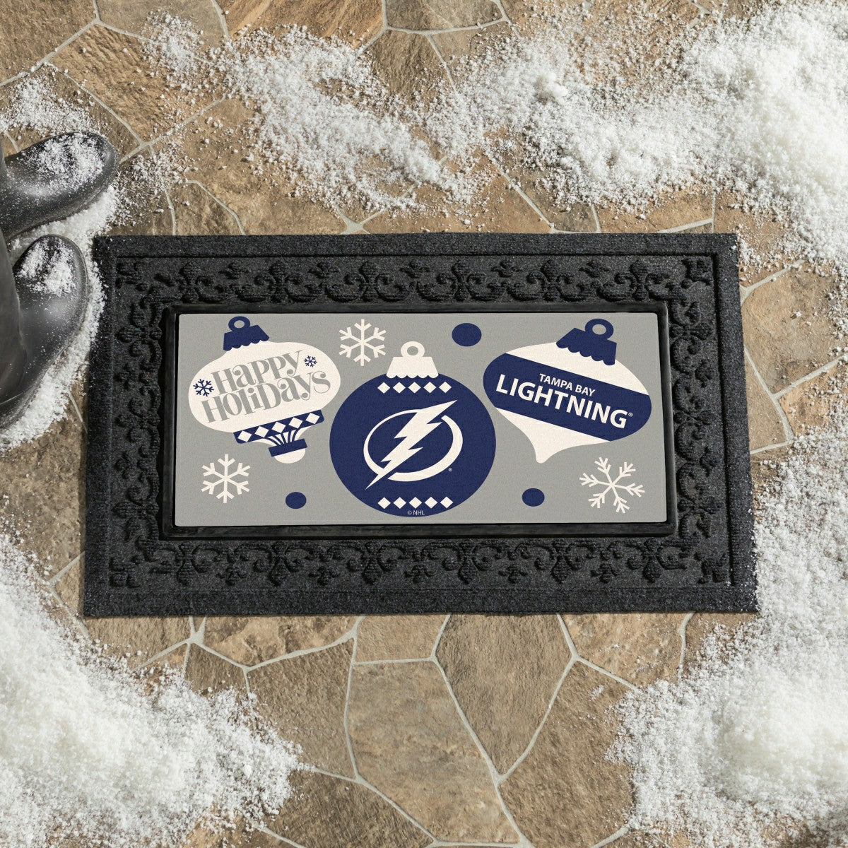 Tampa Bay Lightning Holiday Flocked Coir Sassafras Switch Mat, 22"x10"