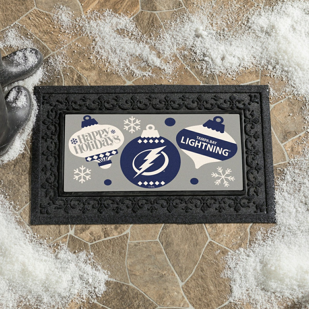 Tampa Bay Lightning Holiday Flocked Coir Sassafras Switch Mat, 22"x10"