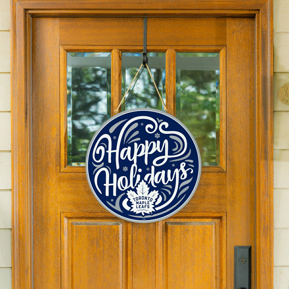 Toronto Maple Leafs Holiday Round Door Décor with Hanging Rope, 18x18