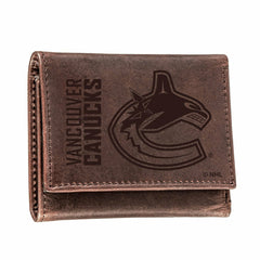 Vancouver Canucks, Tri-Fold Wallet, Brown, CH, 100% Genuine Leather