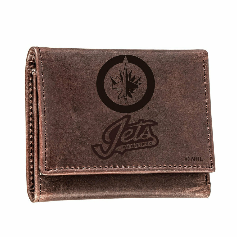 Winnipeg Jets, Tri-Fold Wallet, Brown, CH, 100% Genuine Leather