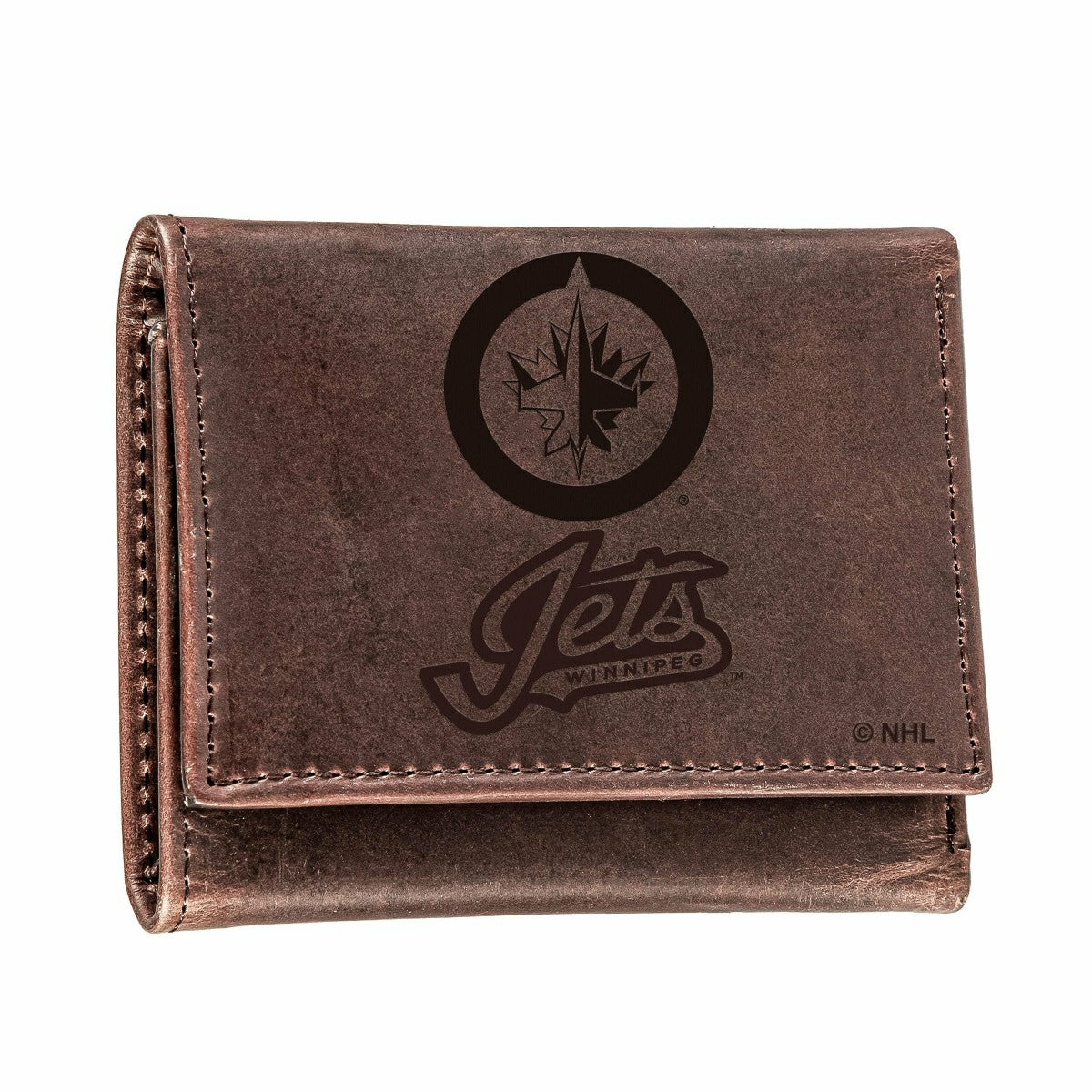 Winnipeg Jets, Tri-Fold Wallet, Brown, CH, 100% Genuine Leather