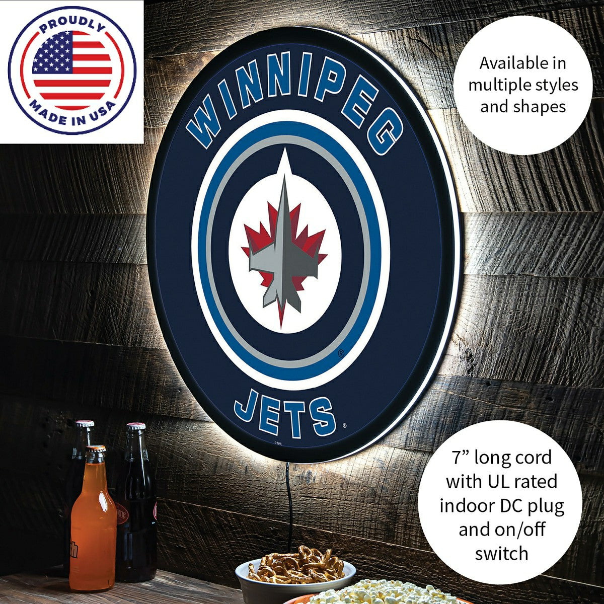 LED Wall Decor, Round, Winnipeg Jets