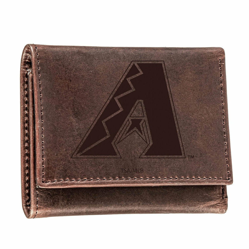 Arizona Diamondbacks Tri-Fold Wallet Brown 100% Genuine Leather